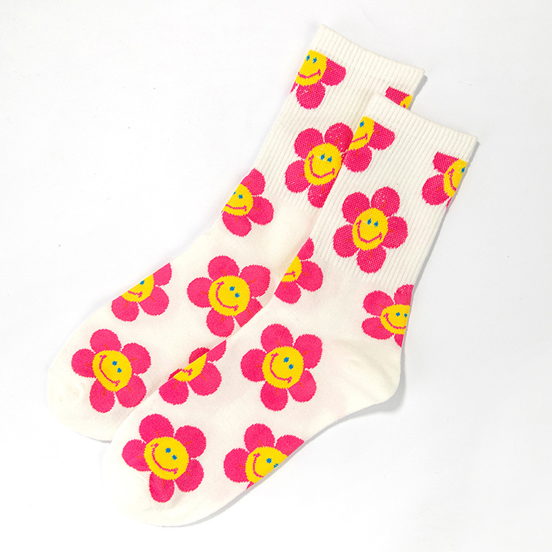 Socks Spring And Autumn Flowers HyunA Cotton Socks In Tube Socks Female Wild Sunflowers Smile Socks